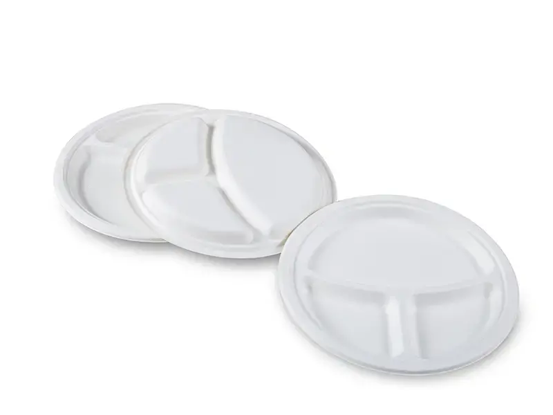 9 inch Bagasse Round Plate 3-Compartment