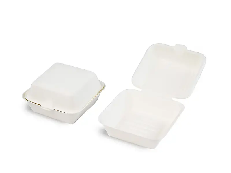 Bagasse Hamburger Box Unbleached T6